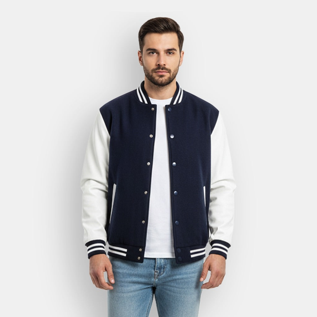 Navy and White Varsity Jacket