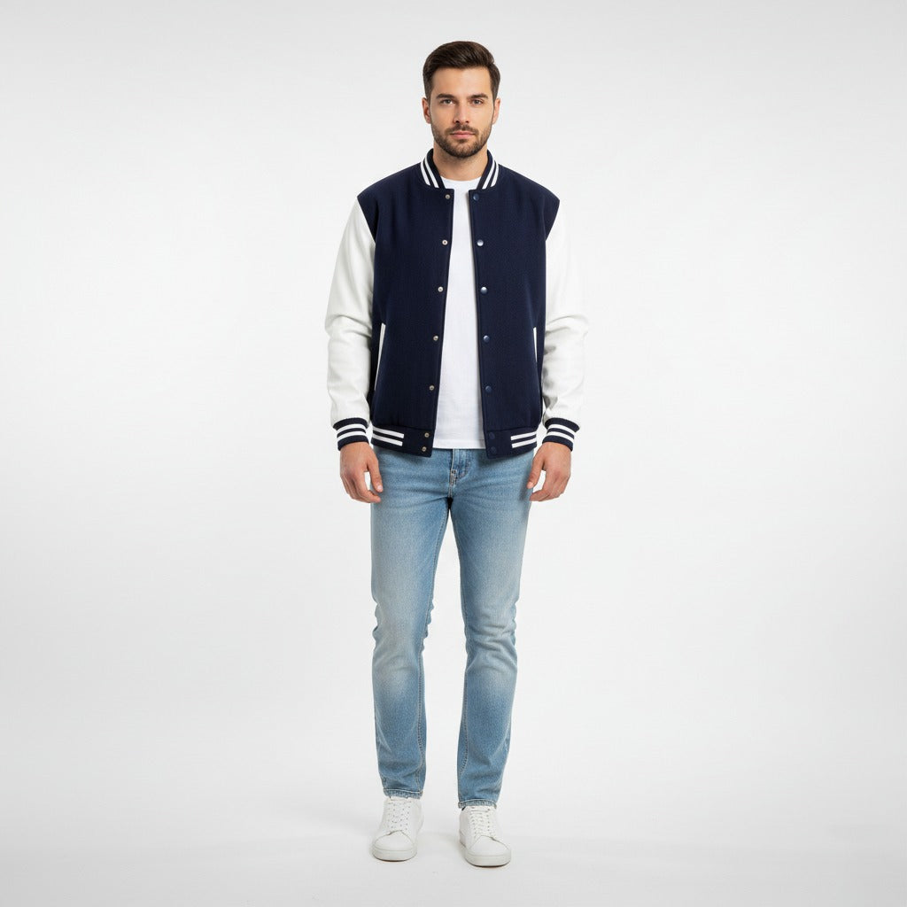 Navy and White Varsity Jacket