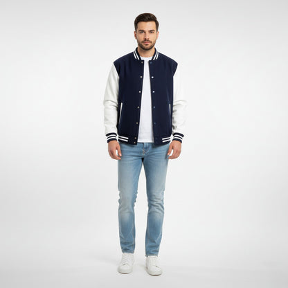 Navy and White Varsity Jacket