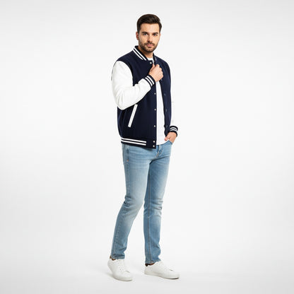Navy and White Varsity Jacket