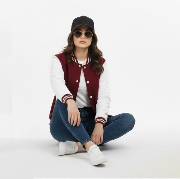 Maroon and White Varsity Jacket