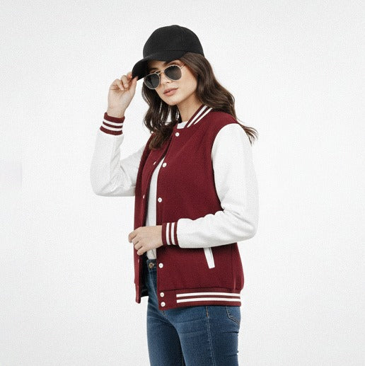 Maroon and White Varsity Jacket