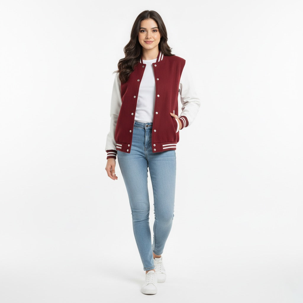 Maroon and White Varsity Jacket