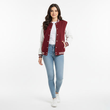 Maroon and White Varsity Jacket