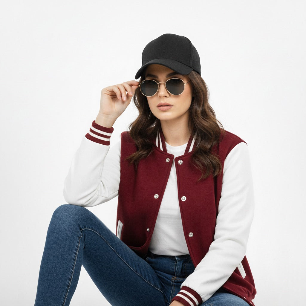 Maroon and White Varsity Jacket